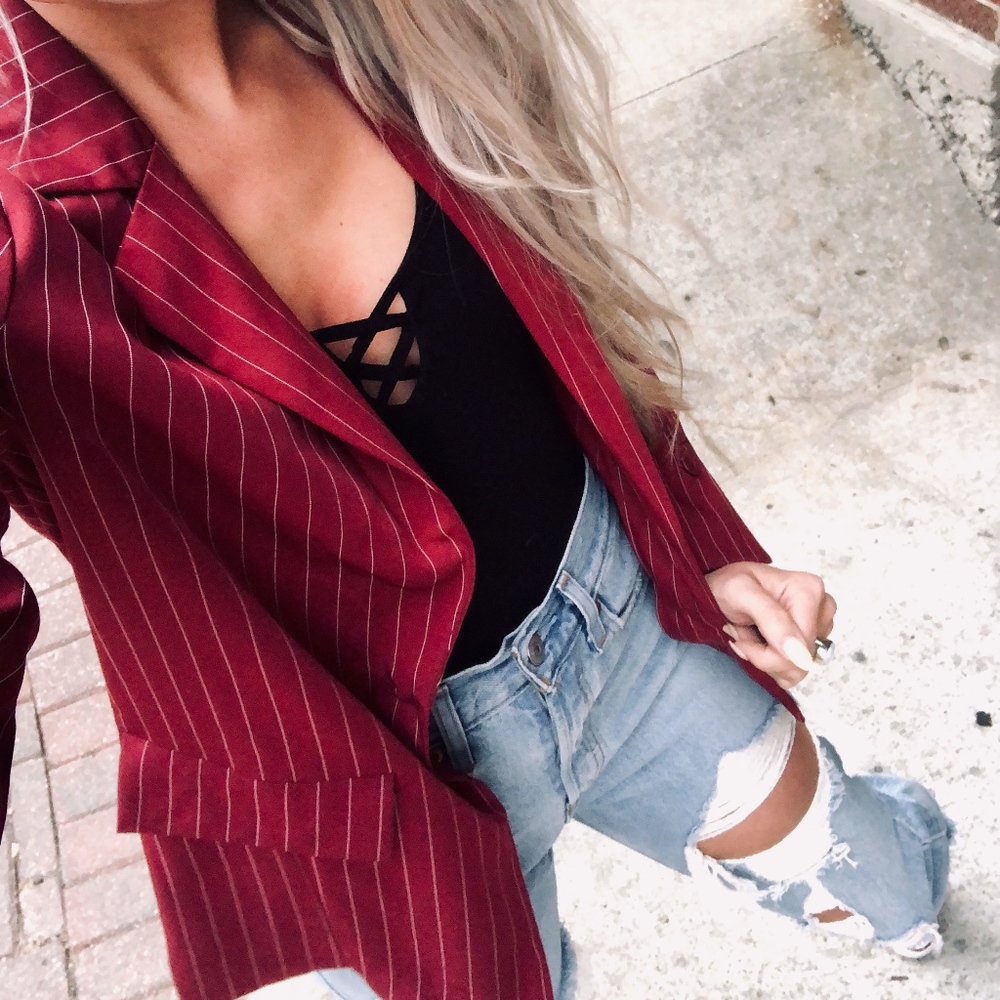 Red Pin Stripe Blazer